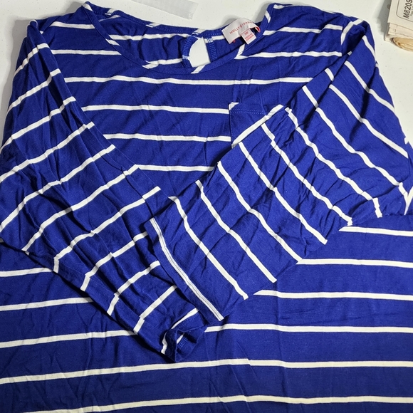Molly & Isadora Women's 3X Blue/White Striped Split Back Shirt - Picture 1 of 8